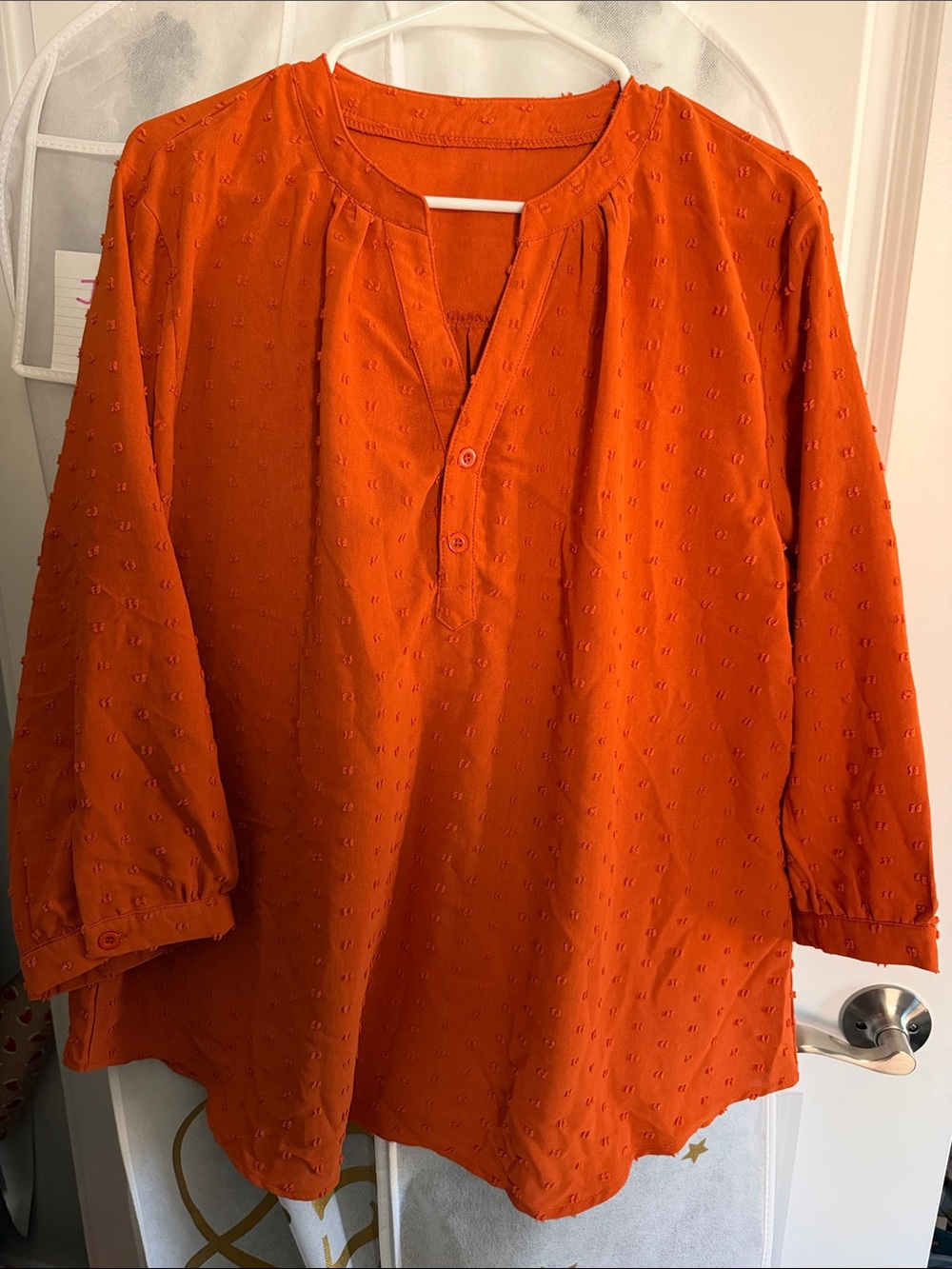 Women's Orange Textured Henley Tunic Shirt